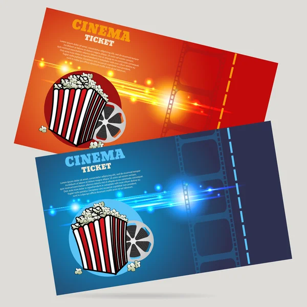 Modello poster concetto di cinema con popcorn ciotola pellicola striscia tic — Vettoriale Stock