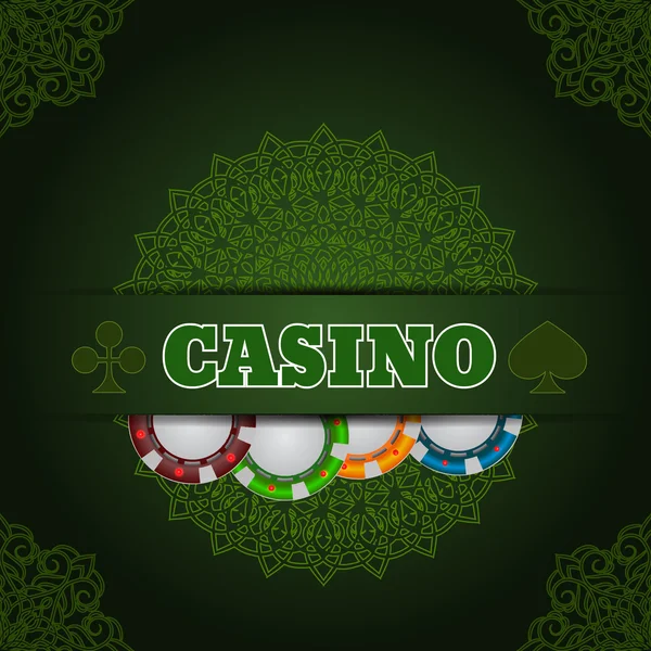 Ilustración verde casino chip de fondo y tarjeta con lugar f — Archivo Imágenes Vectoriales