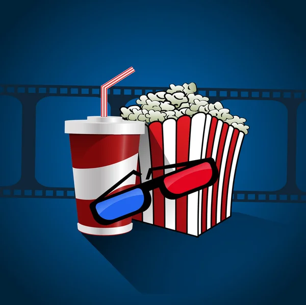 Popcorn soda à emporter et lunettes de cinéma 3D vecteur de conception illus — Image vectorielle