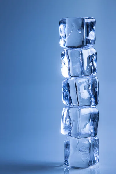 Cinco cubitos de hielo sobre fondo azul foto de estudio —  Fotos de Stock