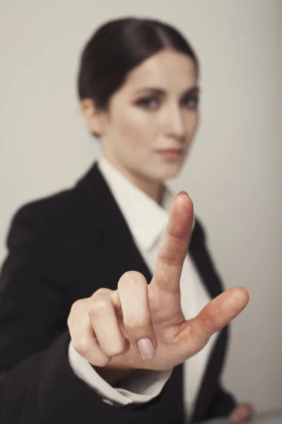 Woman push button business concept photo — Stock Photo, Image