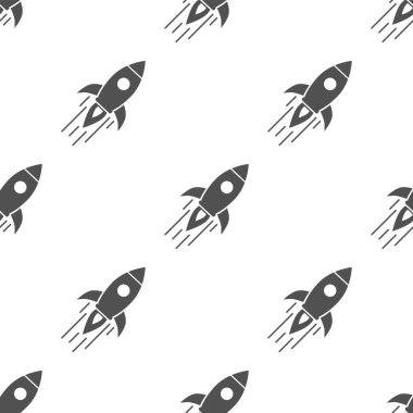 Beyaz bg üzerinde roket gemi silueti olan kusursuz desen 10 vektör.