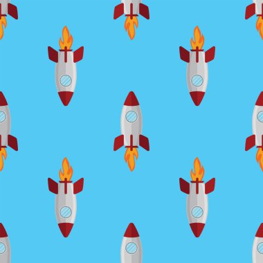 Roket gemi silueti ile kusursuz desen uçan roket uzay fantezi baskısı ile 10 süs vektör illüstrasyonuna sahip
