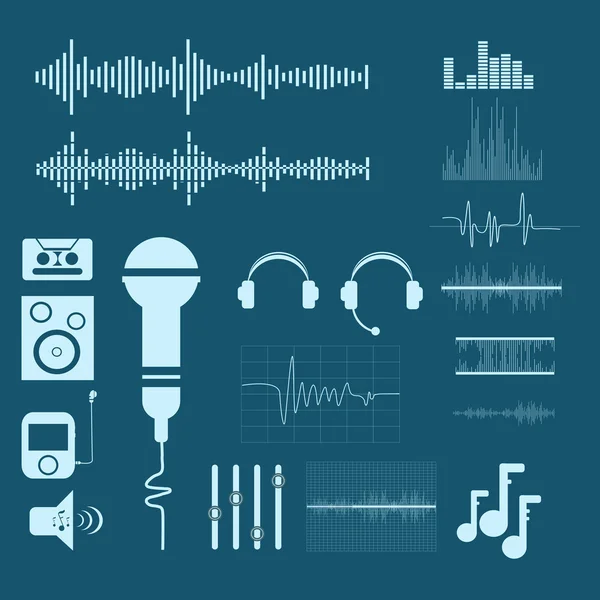 Formas de onda de sonido vectorial. Sonido e iconos musicales eps 10 — Vector de stock