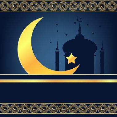 Shiny blue and golden crescent moon on blue background festival  clipart