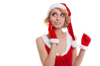 düşünme ve gülümseyen - isol güzel mutlu Noel sarışın