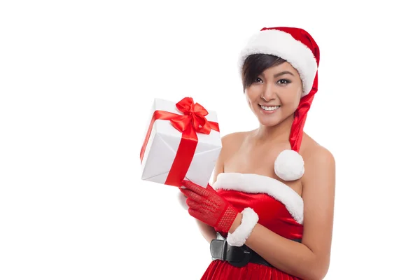Женщина в костюме Санта-Клауса, девушка в костюме Деда Мороза. — стоковое фото