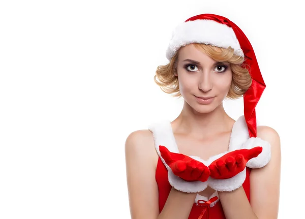 Christmas flicka på en vit bakgrund — Stockfoto