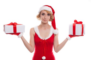 Noel, x-mas, kış, mutluluk kavramı - sarışın wom gülümseyen