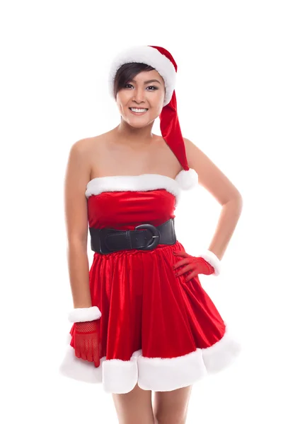 Dívka šťastné Vánoce úsměv izolované na bílém pozadí — Stock fotografie