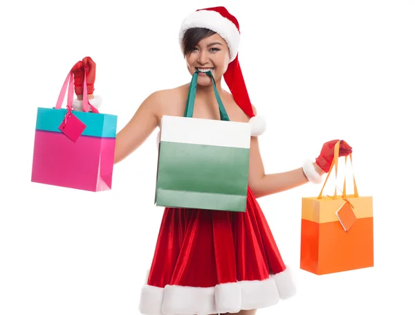 Lovely woman take shopping bags with happy smile face isolated o — Stock Photo, Image