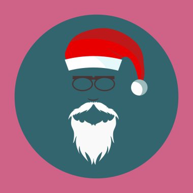 Düz tasarım şapka, sakal ve gözlük Santa vektör eps 10