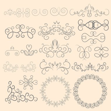 Vintage dekorasyon öğeleri kümesi. Kaligrafi Orn geliştiği