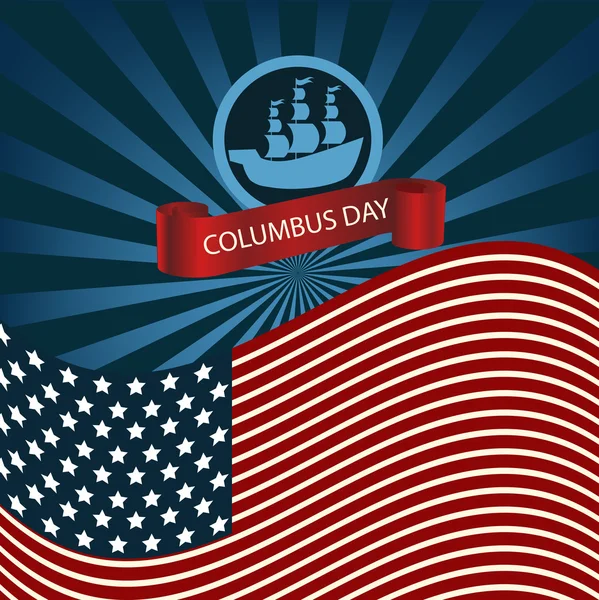 Happy Columbus Day Ship Holiday Poster Estados Unidos Fla — Vector de stock