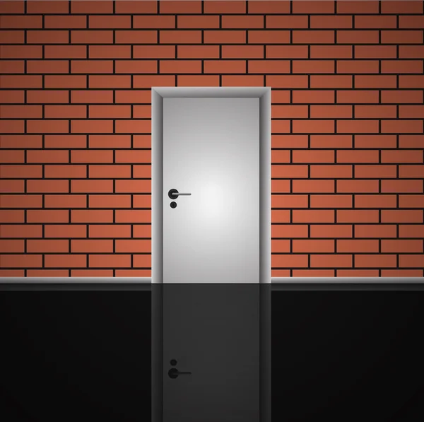 Realistische bakstenen muur en gesloten witte deur interieur illustratio — Stockvector
