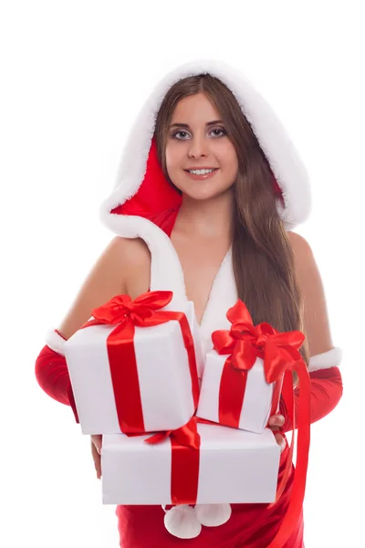 Navidad, x-mas, invierno, concepto de felicidad - mujer sonriente en s —  Fotos de Stock