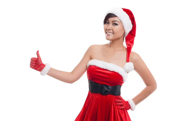 Happy christmas asiatiska modellen flicka på en vit bakgrund — Stockfoto