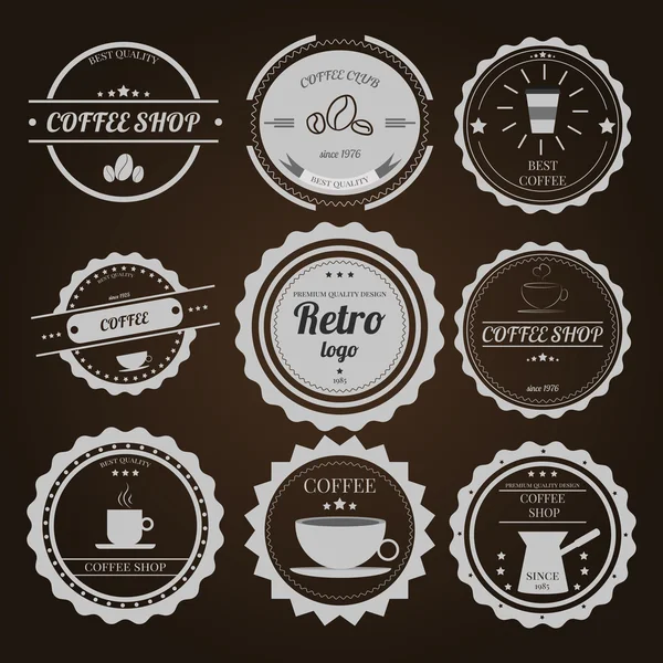 Set de logos vintage sobre fondo marrón para cafeterías cafeterías — Vector de stock