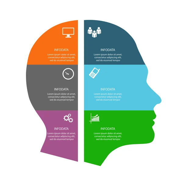 Infográfico com cabeça colorida no fundo branco eps 10 vec — Vetor de Stock