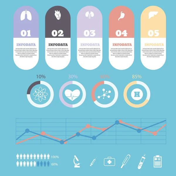 Cuidado de la salud e infografía médica con cápsula de píldora Vector eps — Archivo Imágenes Vectoriales