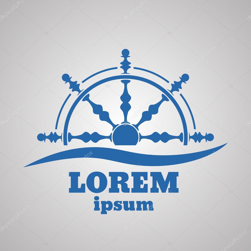 Eps 10 vector helm emerges from sea wave logo for maritime companies