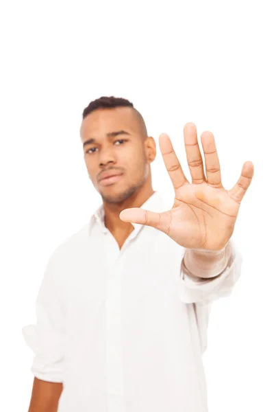 African man is making stop gesture — Stock Photo, Image