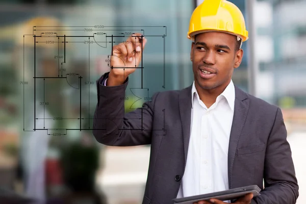 Ingenieur bouwkunde tekenen met een digitale pen — Stockfoto