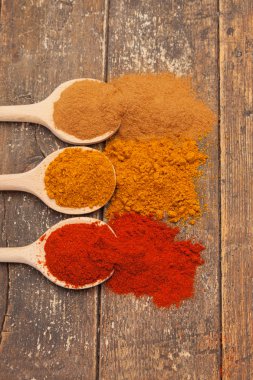 Ahşap masa üzerinde renkli baharat
