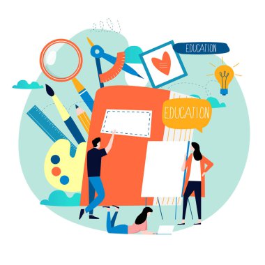 Eğitim, çevrimiçi eğitim kursları, uzaktan eğitim düz vektör çizimi. İnternet eğitimi, çevrimiçi dersler, dersler, e-öğrenme, mobil ve web grafikleri için çevrimiçi eğitim tasarımı