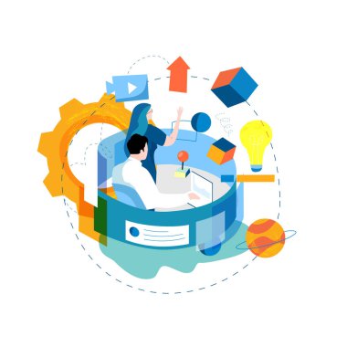 Dijital içerik yönetimi, çevrimiçi içerik oluşturma, mobil ve web grafikleri için çevrimiçi haber düz vektör çizimi tasarımı. Web sitesi optimizasyonu, web içeriği geliştirme kavramı