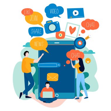E-posta haberleri, abonelik, promosyon düz vektör çizimi. Çevrimiçi haberler, haber güncellemesi, etkinlikler, etkinlikler, şirket bilgileri ve mobil ve web grafikleri için duyurular tasarımı hakkında bilgi