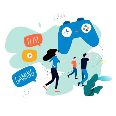 Oyun konsepti olarak joystick düz vektör çizimi. Mobil ve web grafikleri için sanal gerçeklik platformu tasarımı
