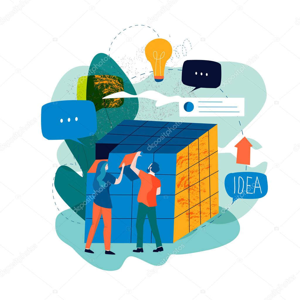 Problem solving, creative solution, innovative business approach, brainstorming and unique ideas and skills flat vector illustration design for mobile and web graphics