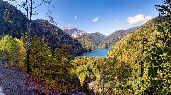 Uma vista incomum do lago de montanha Ritsa na República da Abcásia — Fotografia de Stock