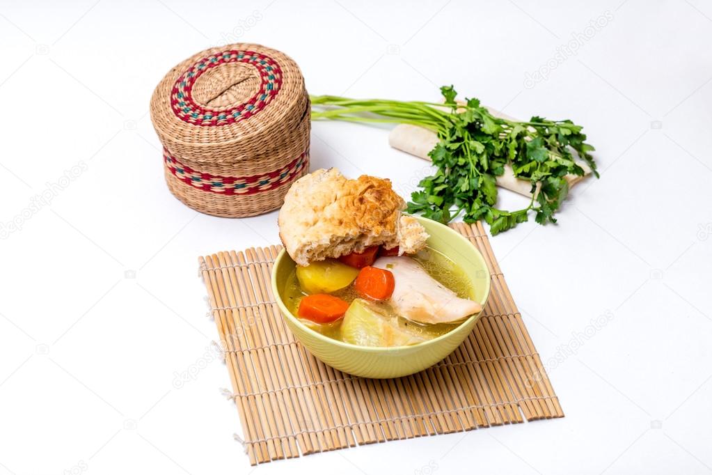 Soup bowl with accessories on a white background - pita bread, p Stock  Photo by ©frantic00 105407400