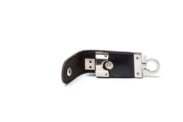 Couro preto stick USB isolado no fundo branco — Fotografia de Stock