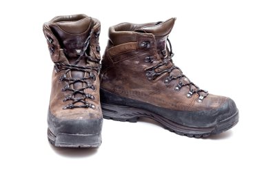 bir çift beyaz izole ağır deri Dağı trekking Ayakkabı