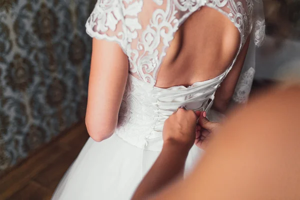 Krajka up svatební šaty Close-up — Stock fotografie