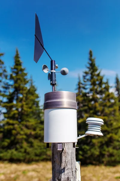 Devices meteorological station in wild forest reserve.