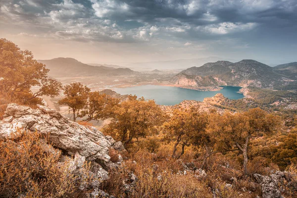 Naturskön Utsikt Från Berget Bozburun Till Stranden Iztuzu Och Floden — Stockfoto