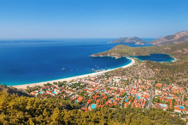 Famous Popular Turkish Resort Town Oludeniz Aerial View Fantastic Sand — Stock Photo, Image