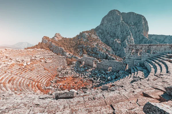 Majestuoso Anfiteatro Antigua Ciudad Termessos Uno Los Principales Atractivos Turísticos — Foto de Stock