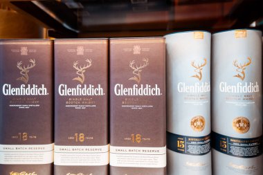 26 Şubat 2021, Dubai, BAE: Glenfiddich ünlü viski Dubai 'de vergisiz olarak satıldı
