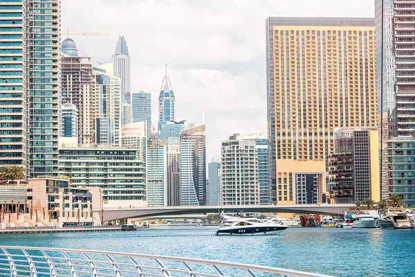 Vista Panorâmica Bairro Marina Dubai Com Porto Marítimo Arranha Céus — Fotografia de Stock