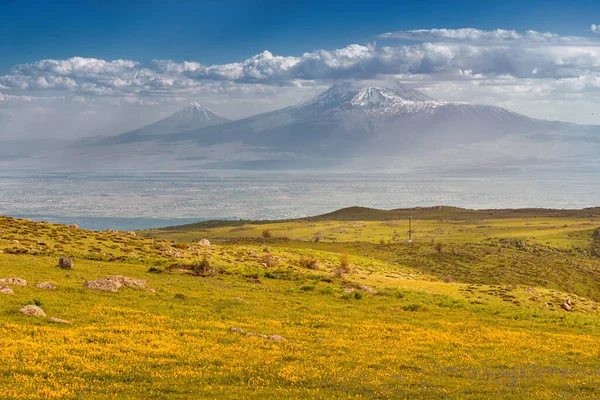 Espectacular Dramática Vista Panorámica Del Famoso Monte Ararat Bíblico Sis — Foto de Stock