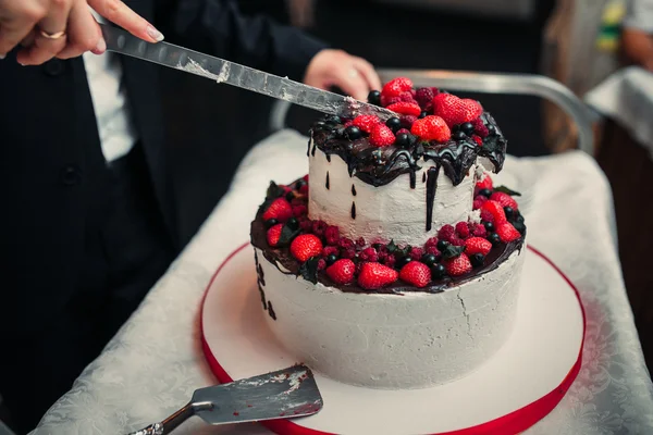 Sposi che tagliano la torta nuziale — Foto Stock