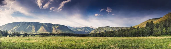 Panorama sulle colline di montagna sul prato. Girato con polarizzatore — Foto Stock