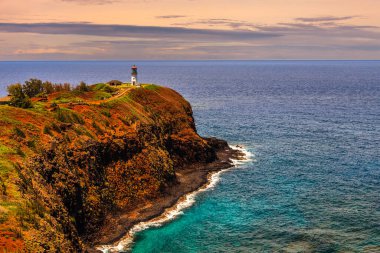 Kilauea deniz feneri Kauai, Hawaii Adaları 'nda güneşli bir günde.