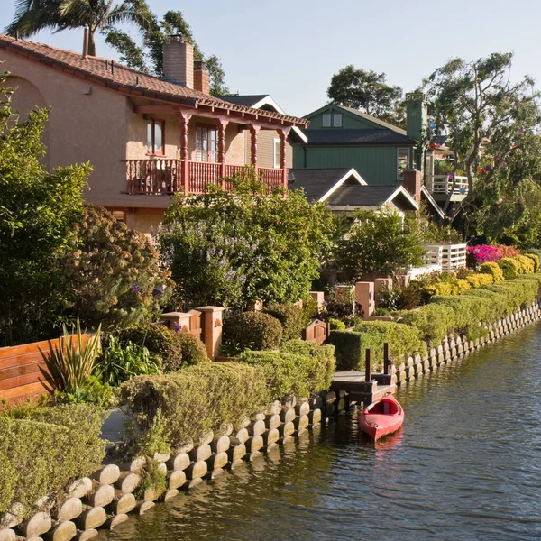 Kanaal Met Huizen Aan Venice Beach Californië — Stockfoto