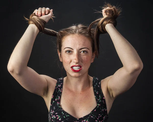 Young Woman Pulling Her Hair Frustration — Stock Photo, Image